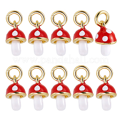 10Pcs Autumn Brass Enamel Red Mushroom Charms&nbsp;KK-PH0015-50