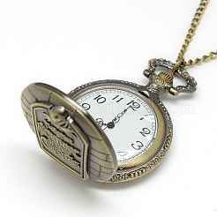 Alloy Flat Round Pendant Necklace Pocket Watch&nbsp;WACH-N012-07