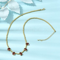 Brass Pave Cubic Zirconia Teardrop Pendant Round Beaded Necklaces&nbsp;NJEW-C121-01G-10