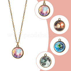 4Pcs 4 Style Luminous Glass Round Planet Pendant Necklaces Set&nbsp;NJEW-FI0001-02