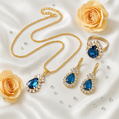 2 Colors Rhinestone Teardrop Leverback Earrings & Pendant Necklaces & Rings&nbsp;SJEW-HY0001-22A