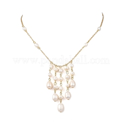 Brass Natural Pearl Rice Beads Tassel Pendant Necklaces&nbsp;NJEW-TA00254