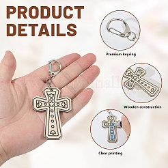 36Pcs 12 Styles Unfinished Wood Cross Keychain&nbsp;DIY-GL0006-34