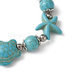 Starfish & Turtle Dyed Synthetic Turquoise Beaded Stretch Bracelets&nbsp;BJEW-JB10925-02