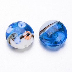 Ocean Style Flat Round Handmade Lampwork Beads&nbsp;LAMP-F006-13