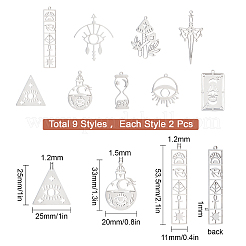 18Pcs 9 Style 201 Stainless Steel Pendants&nbsp;STAS-SC0003-39