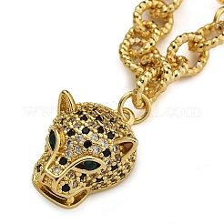 Brass Micro Pave Cubic Zirconia Leopard Pendant Cable Chain Necklaces&nbsp;NJEW-K385-01A-02