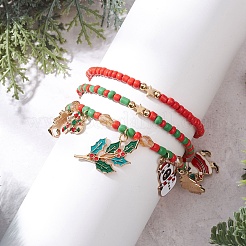 3Pcs Christmas Theme Glass Beaded Stretch Bracelets Sets&nbsp;BJEW-JB12442-02