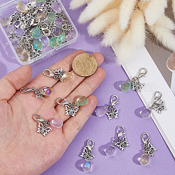 32Pcs 4 Colors Glass Teardrop & Tibetan Style Alloy Butterfly Pendant Decorations&nbsp;HJEW-FH00184