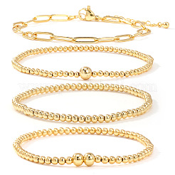 4Pcs Minimalist Brass Beads Stretch Bracelets & 304 Stainless Steel Paperclip Chain Bracelets Set for Women&nbsp;XV4057-1