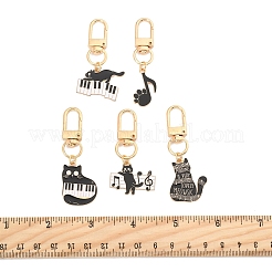 5Pcs Cat & Music Theme Alloy Enamel Pendant Decoration&nbsp;HJEW-FS00035-03