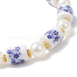 Printed Handmade Porcelain & ABS Plastic Imitation Pearl Beads Stretch Bracelets&nbsp;BJEW-JB12699