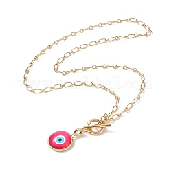 Flat Round Glass Evil Eye Pendant Necklaces&nbsp;NJEW-JN04193