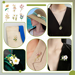 6Pcs 6 Styles Zinc Alloy Enamel & Crystal Rhinestone & Resin Flower Brooch&nbsp;JEWB-PH0001-79