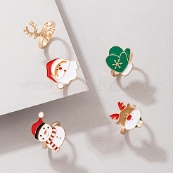 Christmas Theme Santa Claus & Christmas Tree & Deer Alloy Enamel Finger Rings Sets&nbsp;FS-WGAB09C-01