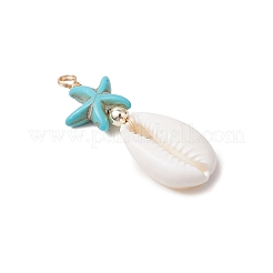 Cowrie Shell & Synthetic Turquoise Starfish Pendants&nbsp;PALLOY-JF03407-01