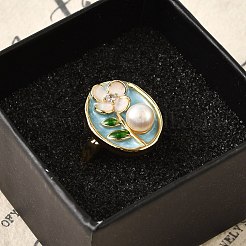 Brass Enamel Cuff Rings&nbsp;RJEW-K291-03G-01