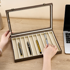 10-Slot Imitation Leather Pen Display Cases with Clear Glass Window Lid&nbsp;ODIS-WH0025-355A