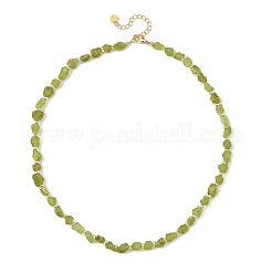 Raw Rough Natural Peridot & Electroplate Synthetic Non-magnetic Hematite Round Beaded Necklaces&nbsp;NJEW-JN06580
