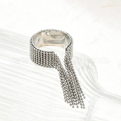 Round Ball Tassel 304 Stainless Steel Cuff Rings for Women&nbsp;RJEW-U039-03P