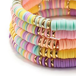 Synthetic Hematite & Polymer Clay Heishi Beads Stretch Bracelets Set&nbsp;BJEW-JB07381