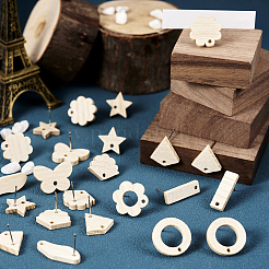 36Pcs 9 Styles Rectangle & Flower & Butterfly & Star Ash Wood Stud Earring Findings&nbsp;EJEW-TA0001-19