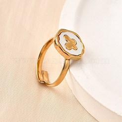304 Stainless Steel Finger Rings with Shell for Women&nbsp;RJEW-A075-01G