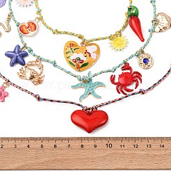 Alloy Red Heart Hot Pepper Fish Starfish Tassel Cotton Cord 3 Layer Necklaces for Women&nbsp;NJEW-F357-04KCG