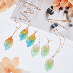 2 Sets 2 Colors Filigree Leaf Pendant Neclace & Dangle Earrings&nbsp;SJEW-FI0001-03
