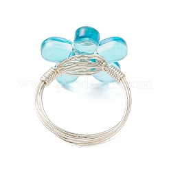 8Pcs 8 Colors Eco-Friendly Copper Wire Wrapped Transparent Glass Finger Rings&nbsp;RJEW-JR00982