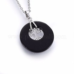 Natural & Synthetic Mixed Gemstone Flat Round Pendants&nbsp;G-I357-A