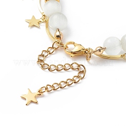 Cat Eye Round Beaded & Brass Link Chain Multi-strand Bracelet&nbsp;BJEW-JB08791