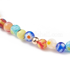 Millefiori Glass Beaded Stretch Bracelet with 304 Stainless Steel Cross Charm for Women&nbsp;BJEW-JB08521