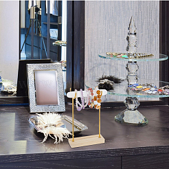 Alloy Crystal Wand Display Stands with Wooden Base&nbsp;BDIS-WH0014-07B-G