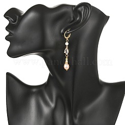 Teardrop Brass & Natural Cultured Freshwater Pearl Hoop Earrings&nbsp;EJEW-JE07012