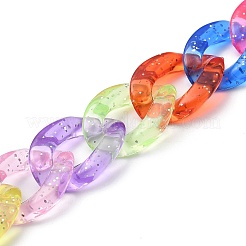 Transparent Glitter Powder Acrylic Curb Chain for DIY Keychains&nbsp;HJEW-JM00400-07