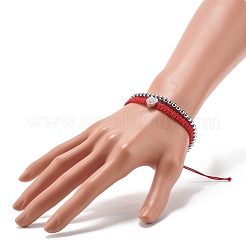 Heart Brass Micro Pave Cubic Zirconia Braided Bead Bracelets Set for Teen Girl Women&nbsp;BJEW-JB07044