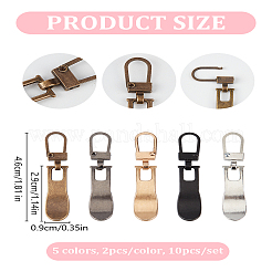 10Pcs 5 Colors Alloy Zipper Sliders&nbsp;FIND-LP0007-60