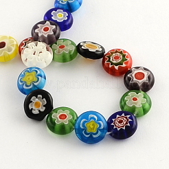 Flat Round Handmade Millefiori Glass Beads&nbsp;X-LK-R004-53