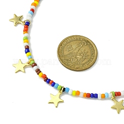 304 Stainless Steel Star Charms Bib Necklace with Glass Seed Beaded Chains&nbsp;NJEW-TA00103
