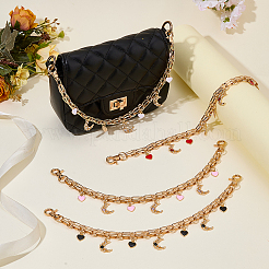 4Pcs 4 Styles Alloy Enamel Heart & Rhinestone Moon Charm Bag Decorativer Chains&nbsp;HJEW-HS00137