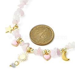 Alloy Enamel & 304 Stainless Steel & Brass Bib Necklace with Natural Rose Quartz Chip Beaded Chains&nbsp;NJEW-JN04434