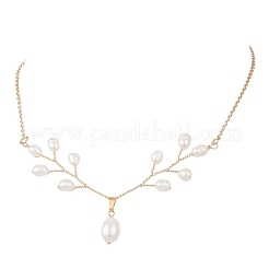 Natural Pearl Deer Pendant Brass Cable Chain Necklaces for Women&nbsp;NJEW-TA00230