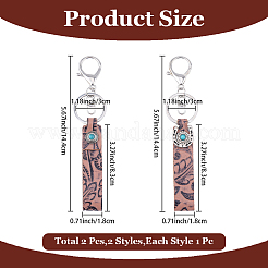 2Pcs 2 Styles Cowhide Synthetic Turquoise Keychains&nbsp;KEYC-CL0001-41