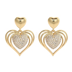 Brass Micro Pave Clear Cubic Zirconia Dangle Stud Earrings for Women&nbsp;LS-EJEW-F352-05G-03