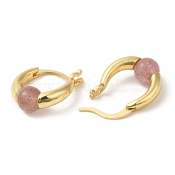 Natural Strawberry Quartz Round Beaded Hoop Earrings&nbsp;EJEW-A099-03G-02
