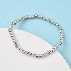 Brass Round Beaded Stretch Bracelets for Men Women&nbsp;BJEW-B148-05B-P