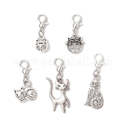 5Pcs Tibetan Style Alloy Kitten Pendant Decorations&nbsp;HJEW-JM03894