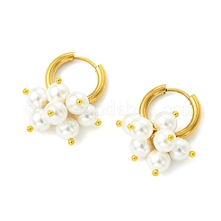 Round Shell Pearl Bead Cluster Huggie Hoop Earrings&nbsp;EJEW-JE07146