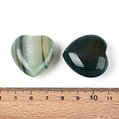 Natural Green Banded Agate (Dyed & Heated) Heart Stones&nbsp;G-N0325-11-08